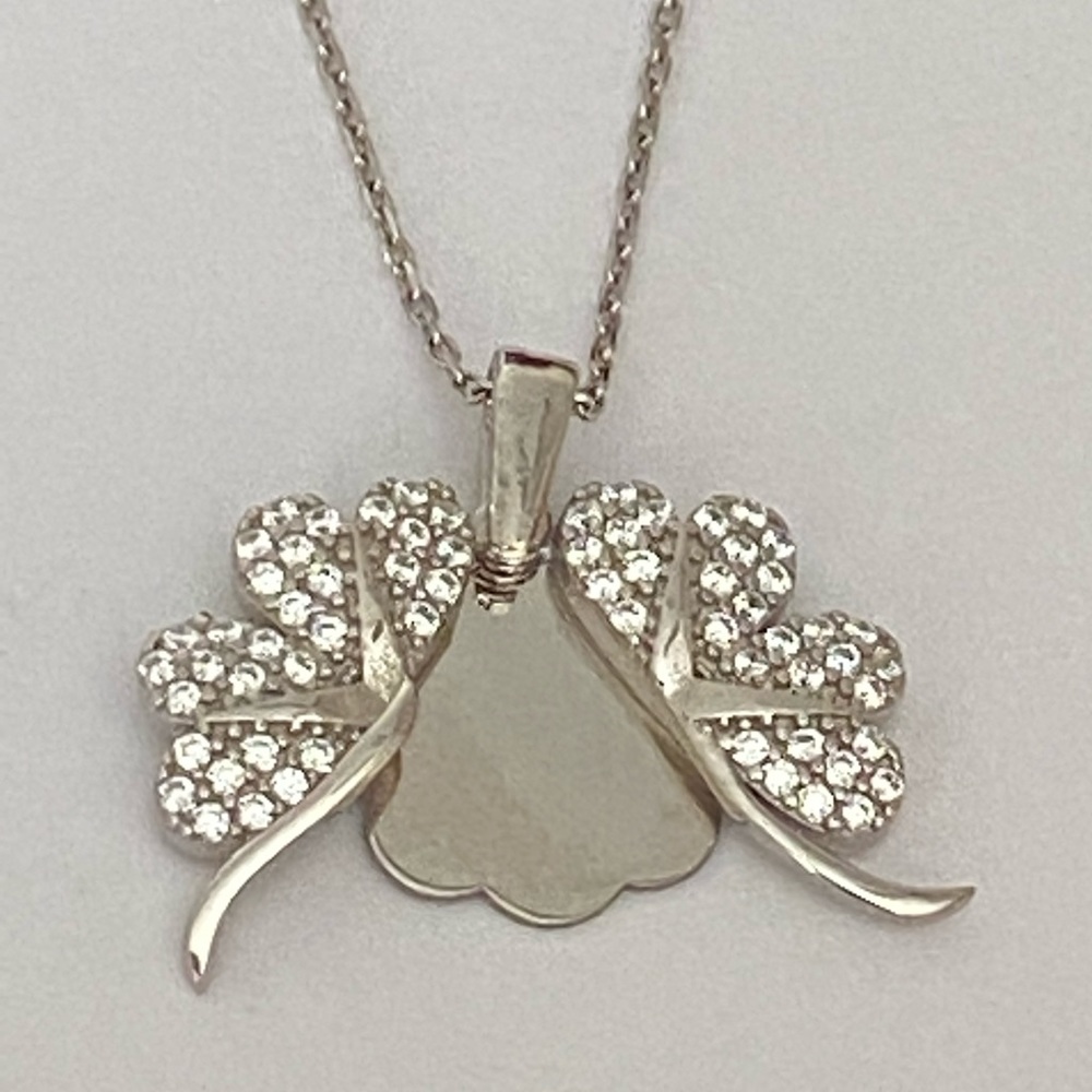925 Silver double clover initial name cz necklace